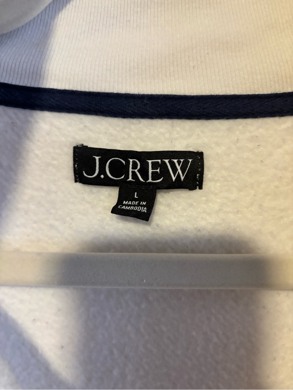 J. Crew White Fleece Top with Navy Trim
